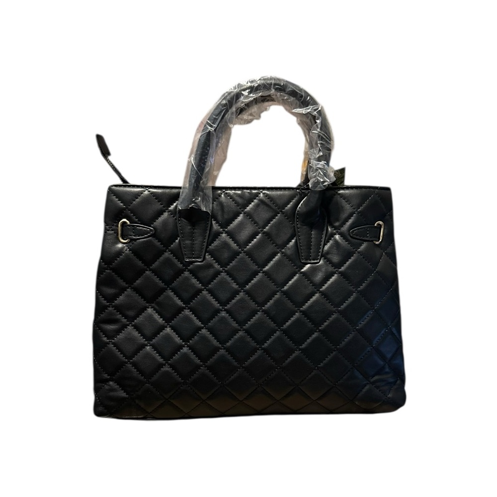Badgley Mischka Black Diamond Quilted Satchel Gold Hardware Detail Crossbody - Picture 2 of 11